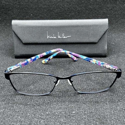 Nicole Miller Carman C05 Eyeglasses Frame Navy Mottled Flex Ti 57-16-140 Used