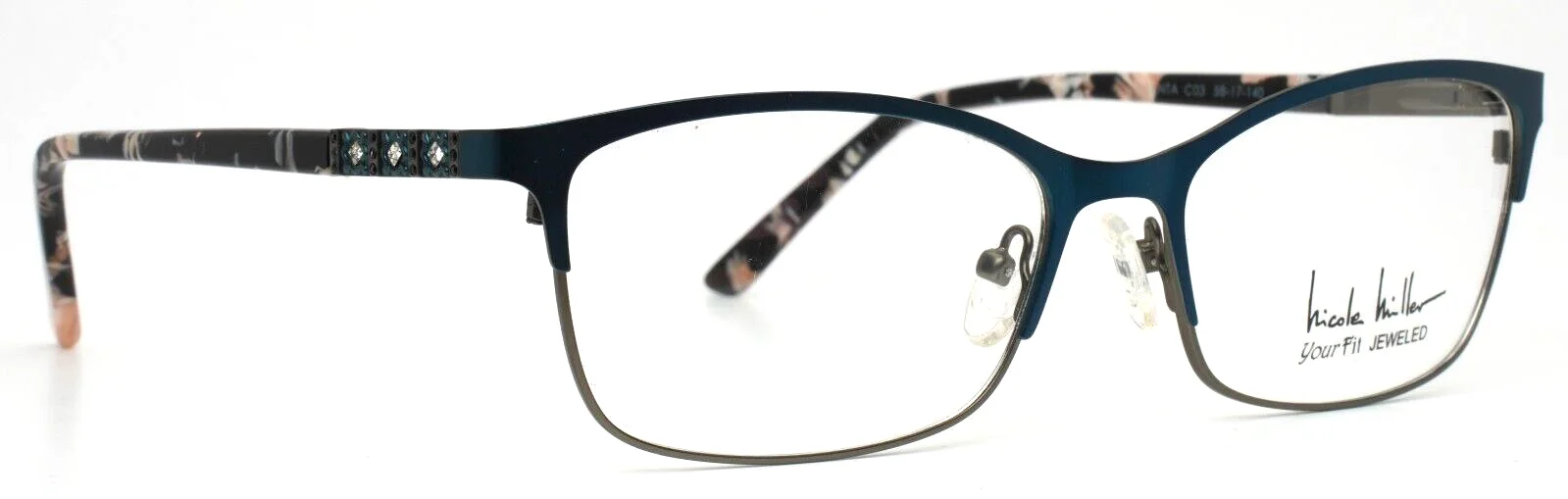 NICOLE MILLER Galenta C03 Matte Teal Womens Semi Cat Eye Eyeglasses 58-17-140 3