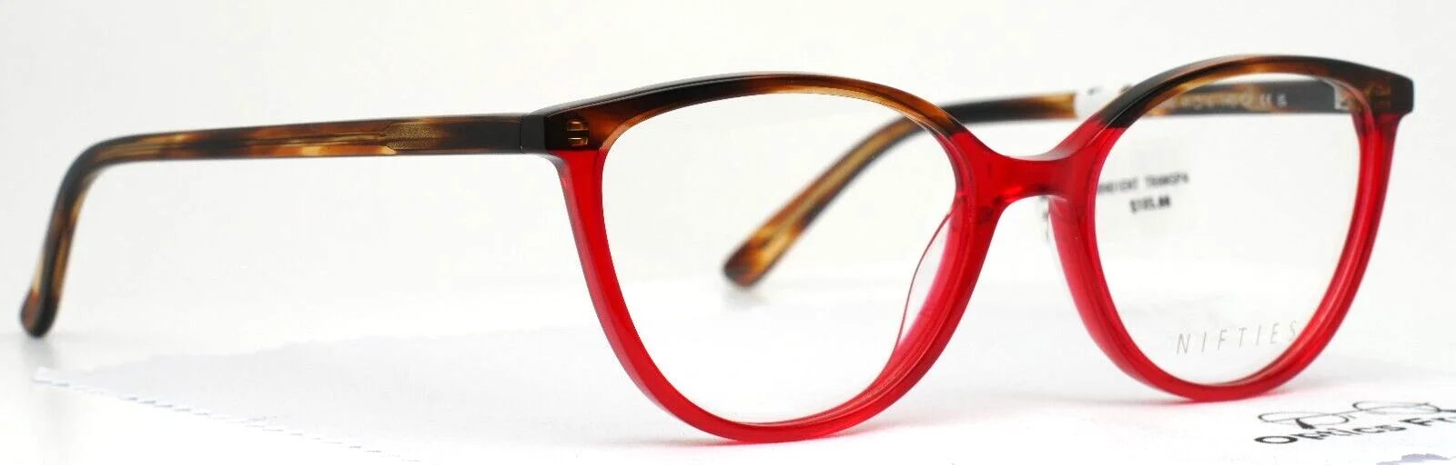 NIFTIES NI9499 4045 Red Gradient Transparent Womens Cat Eye Eyeglasses 49-16-140 3