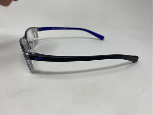 NIKE 8098 078 GUNMETAL BLACK BLUE 56/16-140 HALF RIMLESS EYEGLASSES O03 2