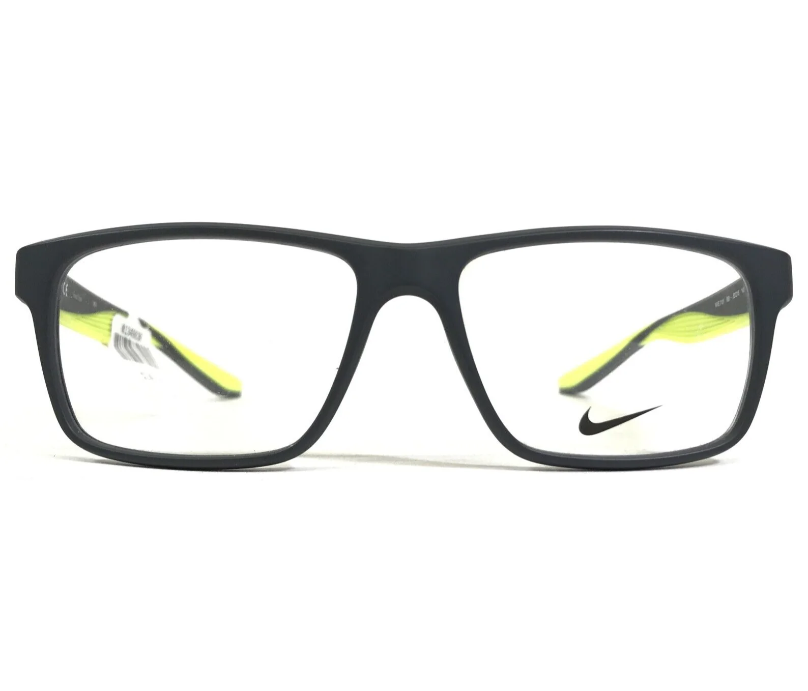 Nike Eyeglasses Frames 7101 060 Matte Black Neon Yellow Square 53-15-140 2