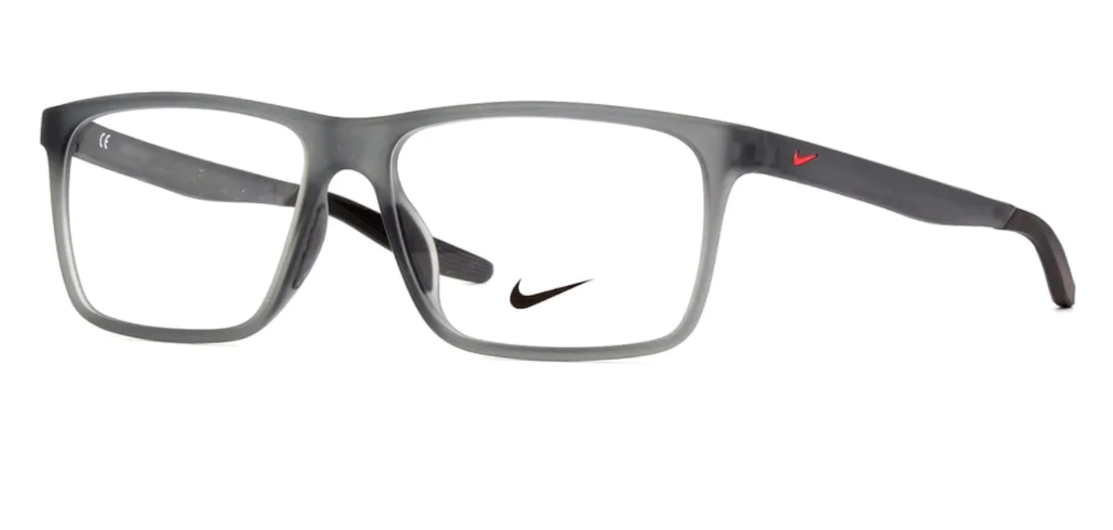 Nike Eyeglasses Frames 7116 061 Matte Clear Smoke Gray Red Logo Square 56-15-140
