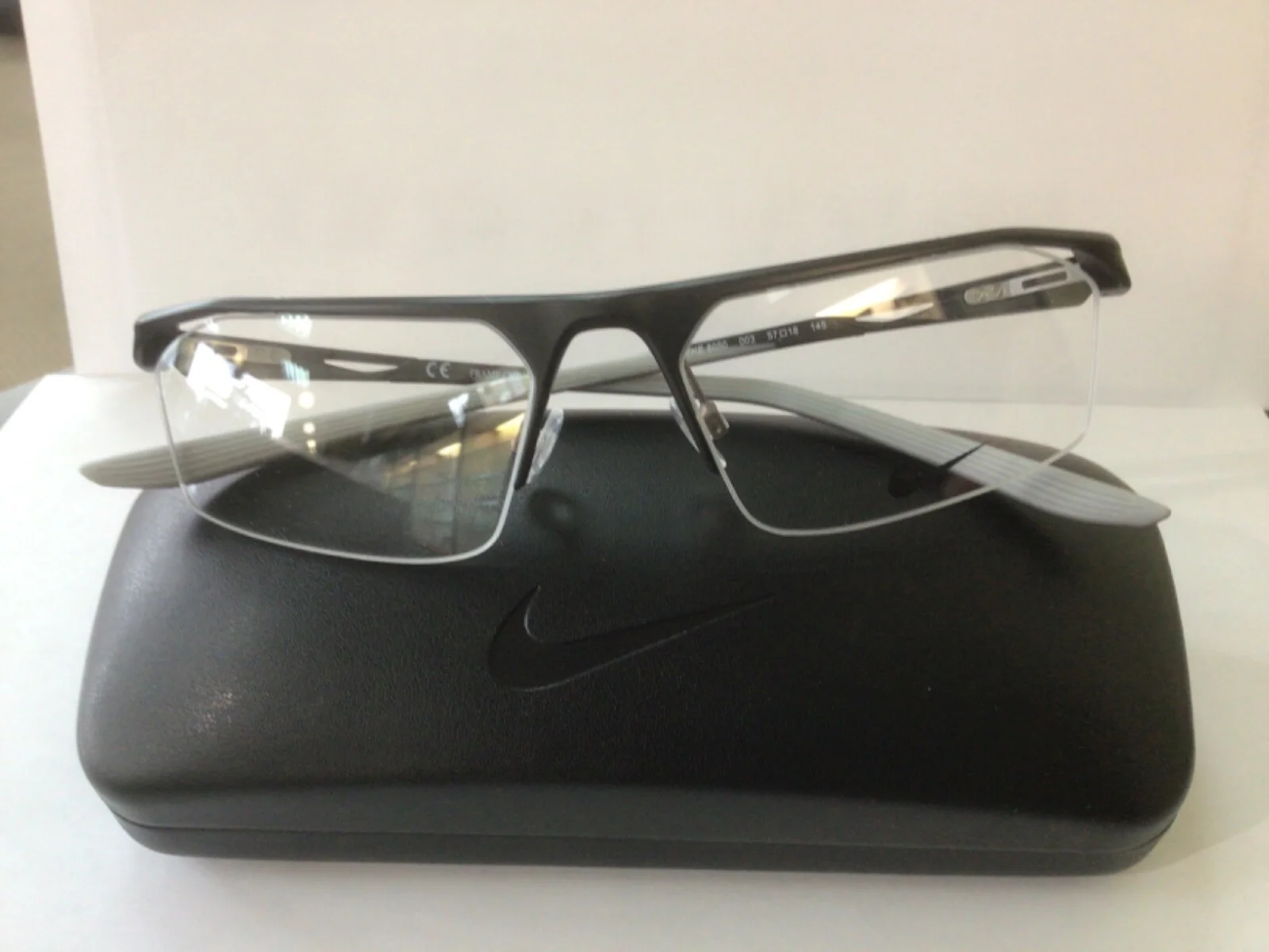 Nike Eyeglasses Frames 8050 003 Matte Black Grey Rectangular Half Rim 57-18-145