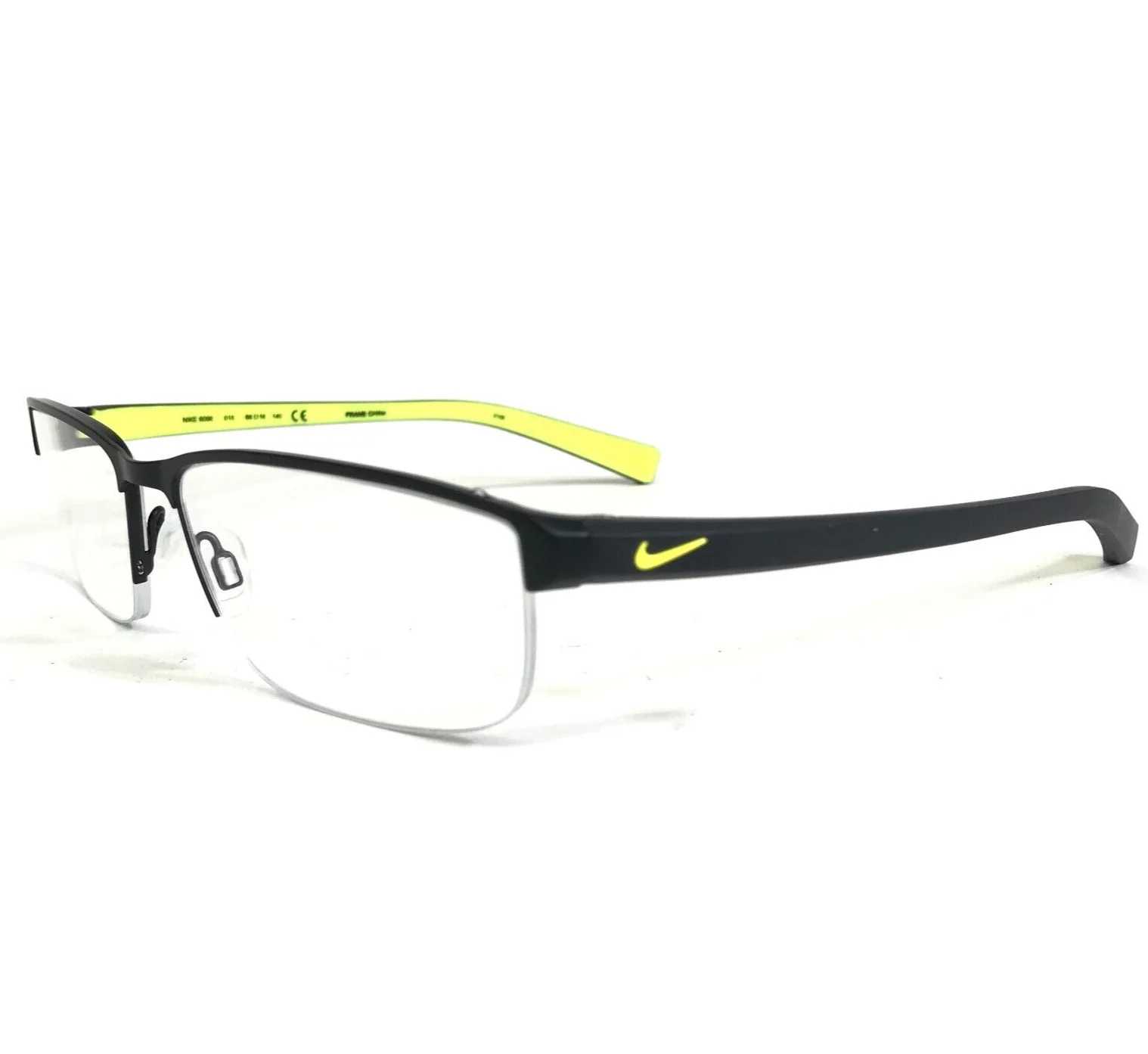 Nike Eyeglasses Frames 8098 015 Black Yellow Rectangular Half Rim 56-16-140
