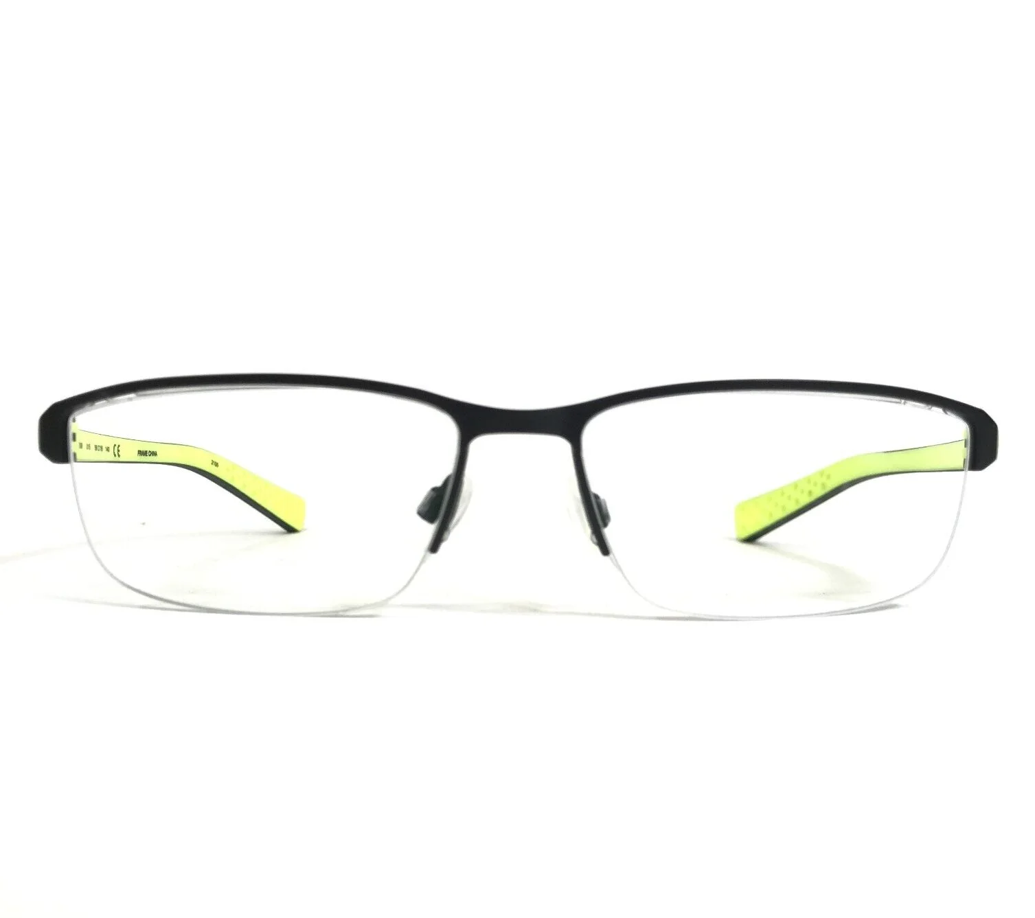 Nike Eyeglasses Frames 8098 015 Black Yellow Rectangular Half Rim 56-16-140 2