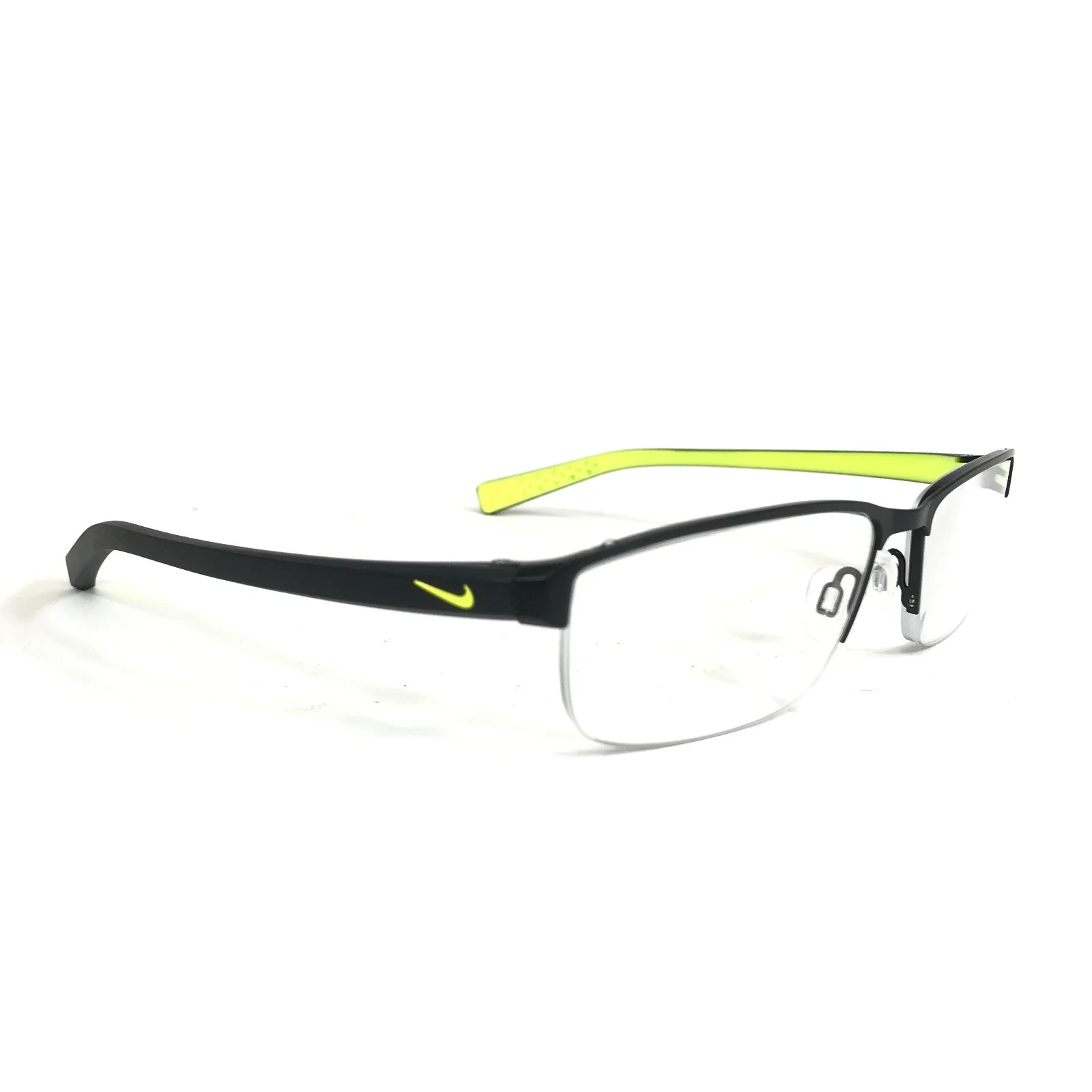 Nike Eyeglasses Frames 8098 015 Black Yellow Rectangular Half Rim 56-16-140 3