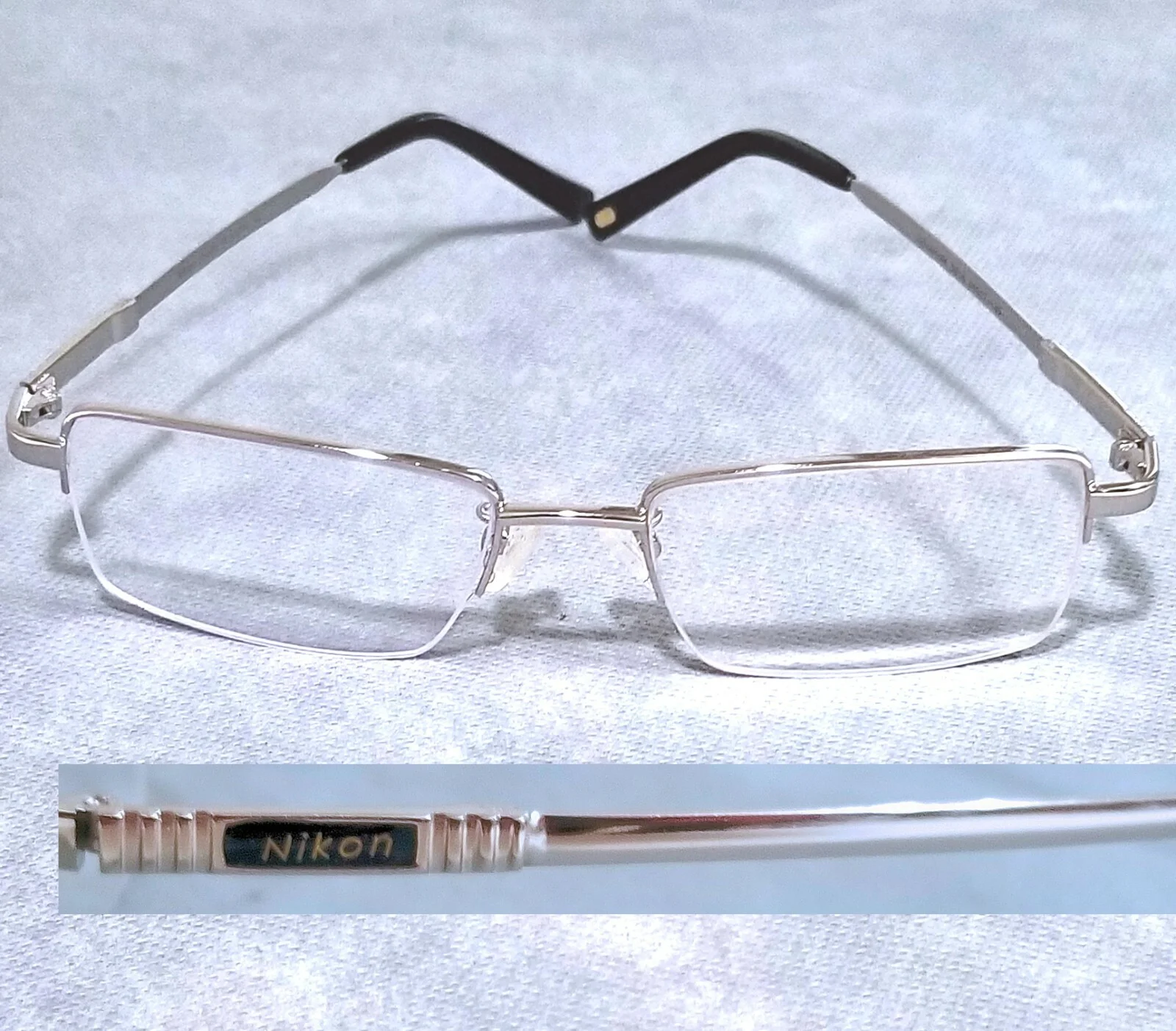 NIKON EYEGLASSES TITANIUM 1/2 RIM SILVER 8866 RECTANGLE EXCELLENT CONDITION 2