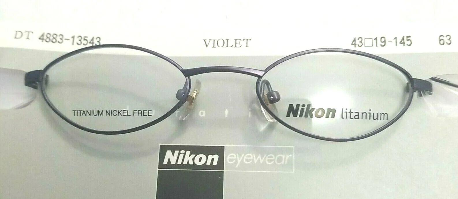 Nikon Eyewear Titanium Sm Thin Violet Metal Oval Eyeglasses Frame 43-19 145 New