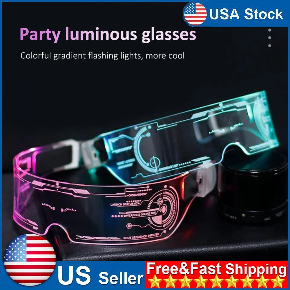 Novelty EL Wire Luminous Glasses LED Neon DJ New Year Light Up Visor Eyeglasses