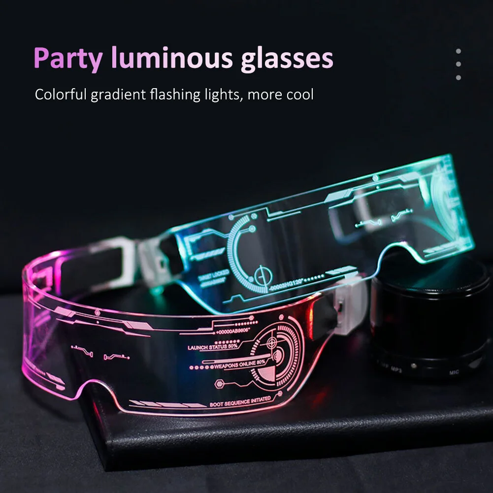 Novelty EL Wire Luminous Glasses LED Neon DJ New Year Light Up Visor Eyeglasses 3
