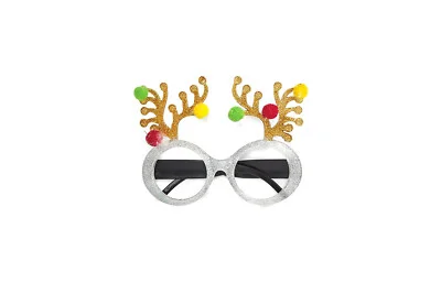 Novelty Festive Antler Eyeglasses Glitter Novelty Glasses Holiday Christmas Zoom