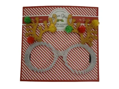 Novelty Festive Antler Eyeglasses Glitter Novelty Glasses Holiday Christmas Zoom 2