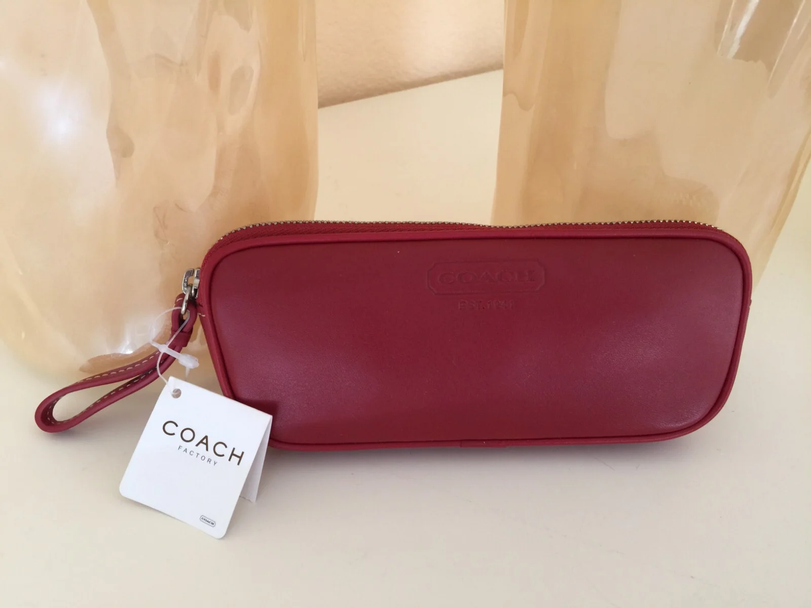 NWT Coach RARE Embossed eyeglasses soft case holder leather red #8883 1