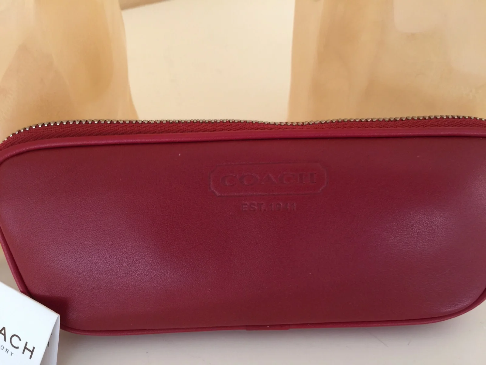 NWT Coach RARE Embossed eyeglasses soft case holder leather red #8883 2