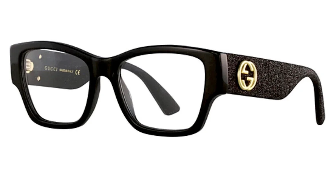 NWT GUCCI Optical Black Rectangle W/Black Glitter Arms Eyeglasses Demo Lens $420 3
