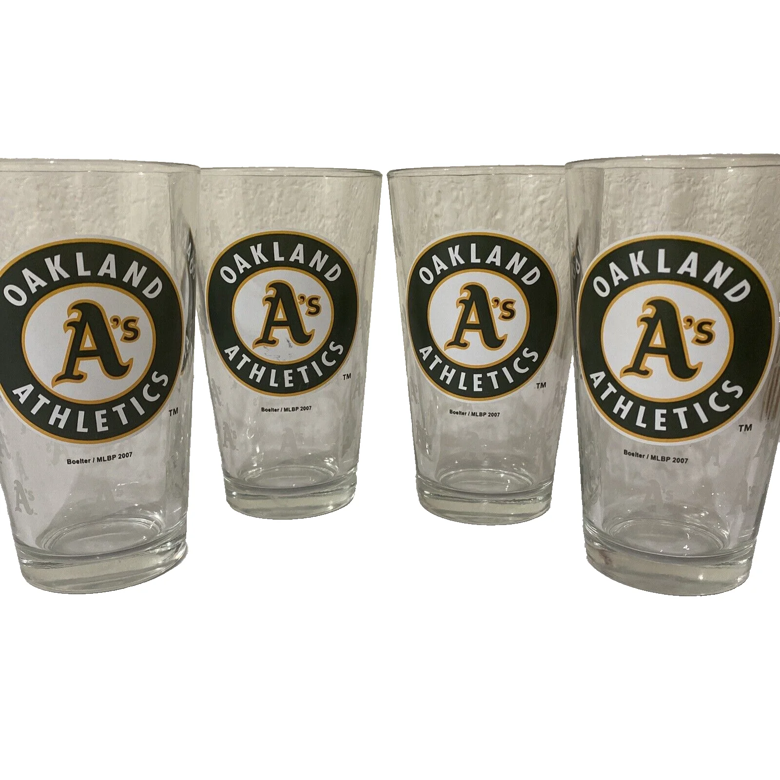 Oakland Athletics Pint Glass Lot Of 4 Boelter/MLBP 2007 16oz. A’s Baseball Logo
