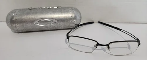 Oakley *Frag* Perscription EyeGlass Frame Only Polished Black & Silver Clam Case 3