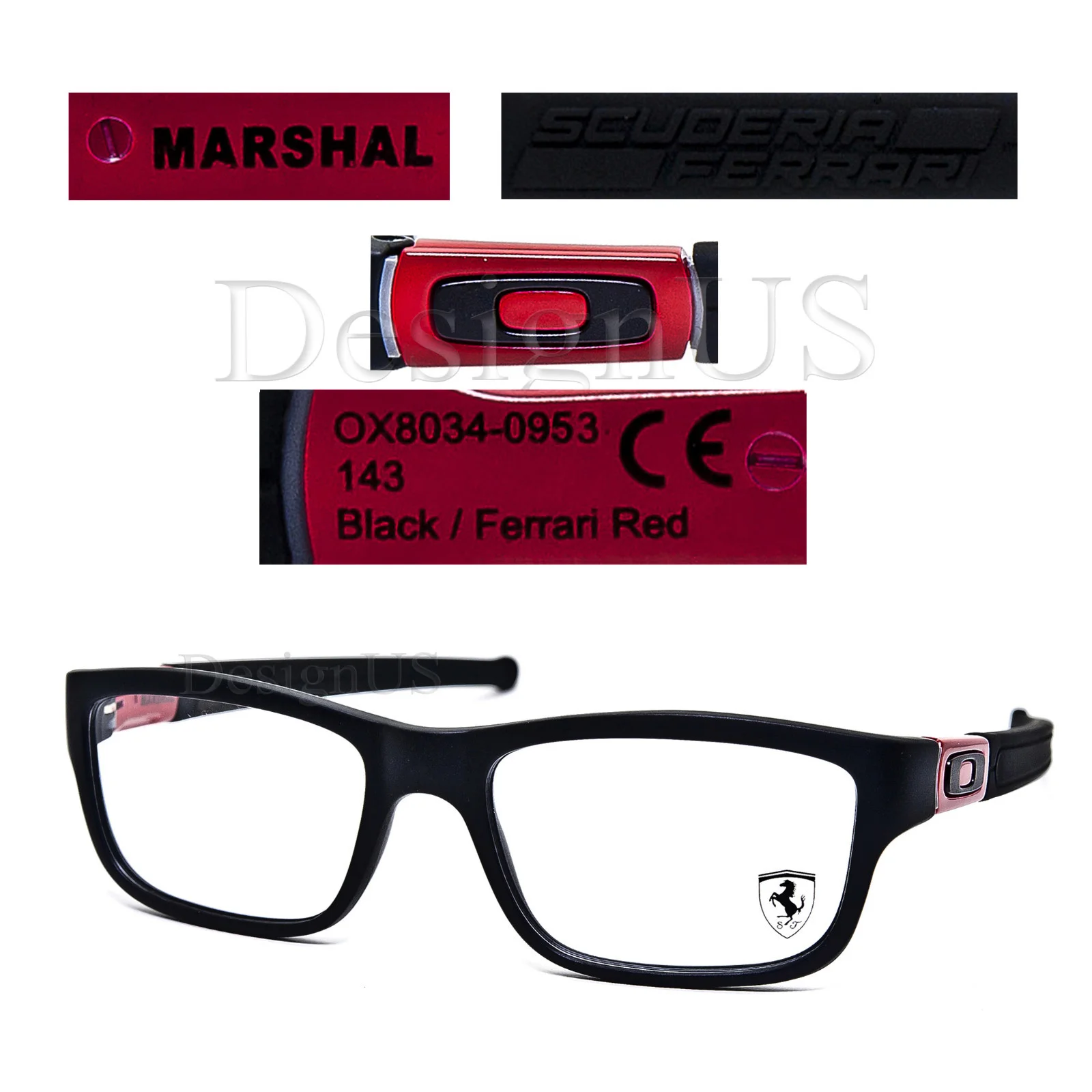 Oakley Marshal OX8034-0953 Matte Black/Ferrari Red 53/17/143 Eyeglasses - New