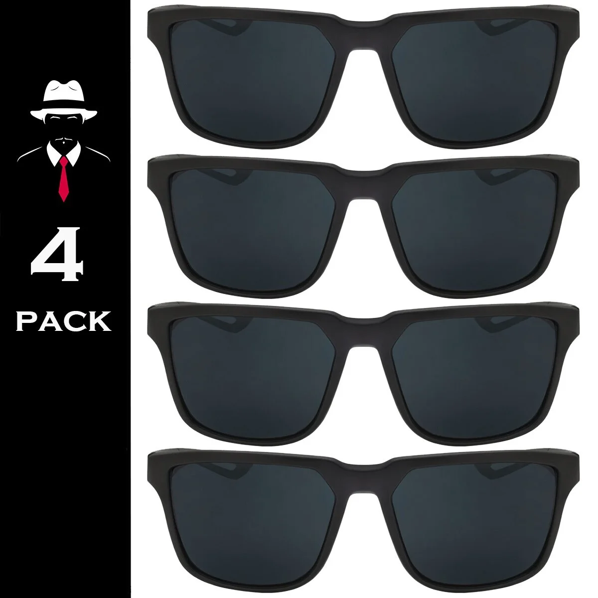 OG Mens Sunglasses All Vlack Dark Lens Sport Wrap 4 Pack Biker Style Eyeglasses