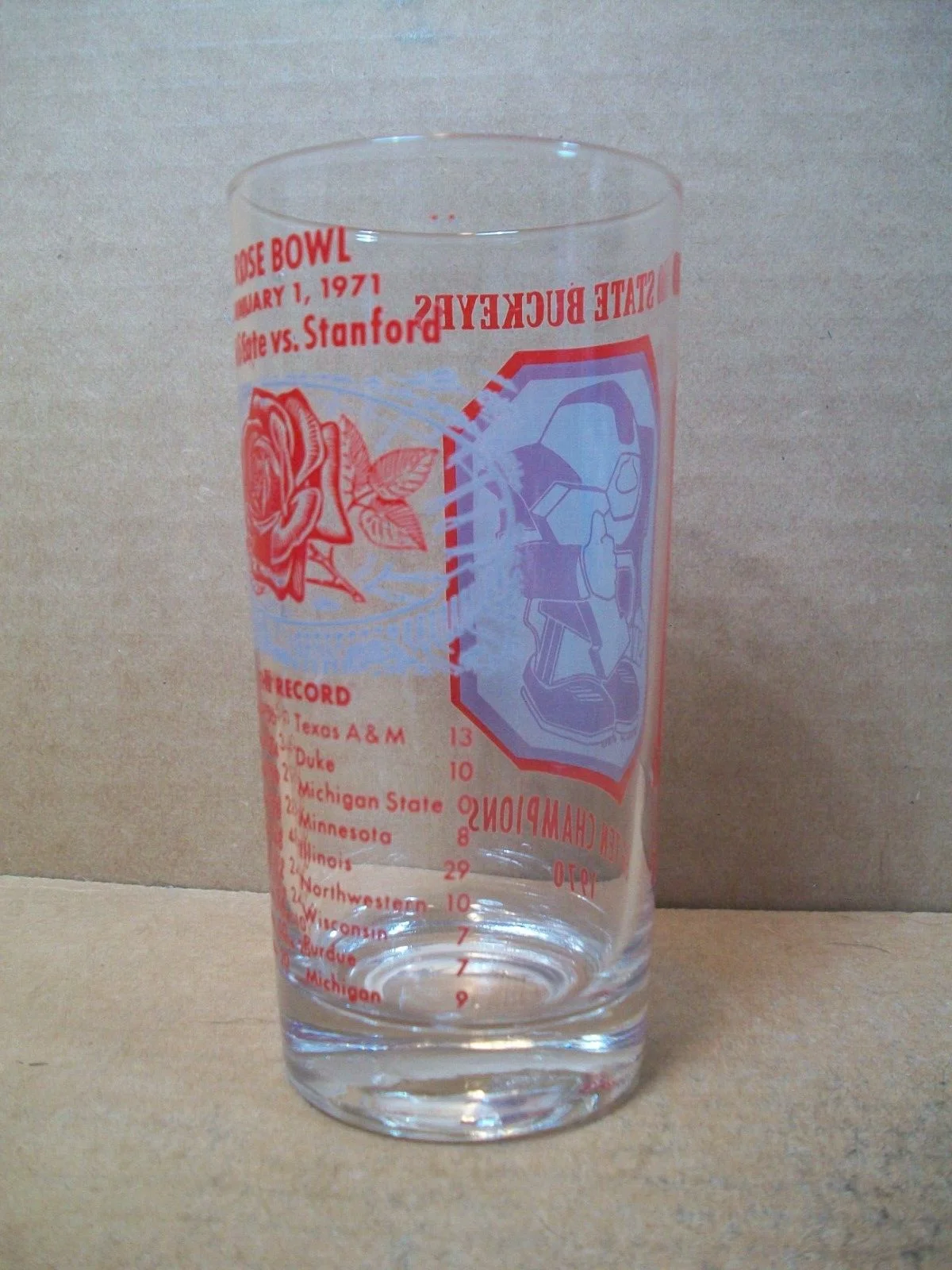 Ohio State Buckeyes Glass ~ Big Ten Champions 1970 ~ Rose Bowl - OSU vs Stanford 3