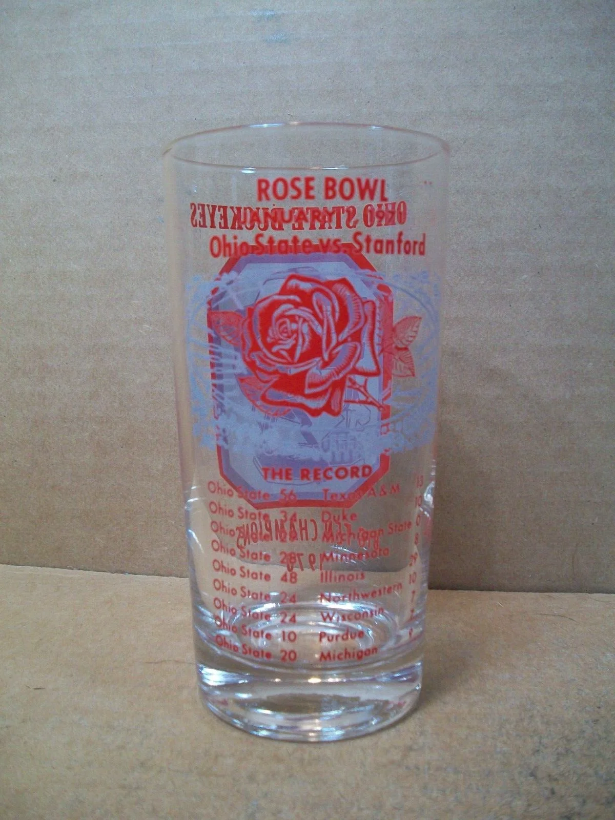 Ohio State Buckeyes Glass ~ Big Ten Champions 1970 ~ Rose Bowl - OSU vs Stanford 4