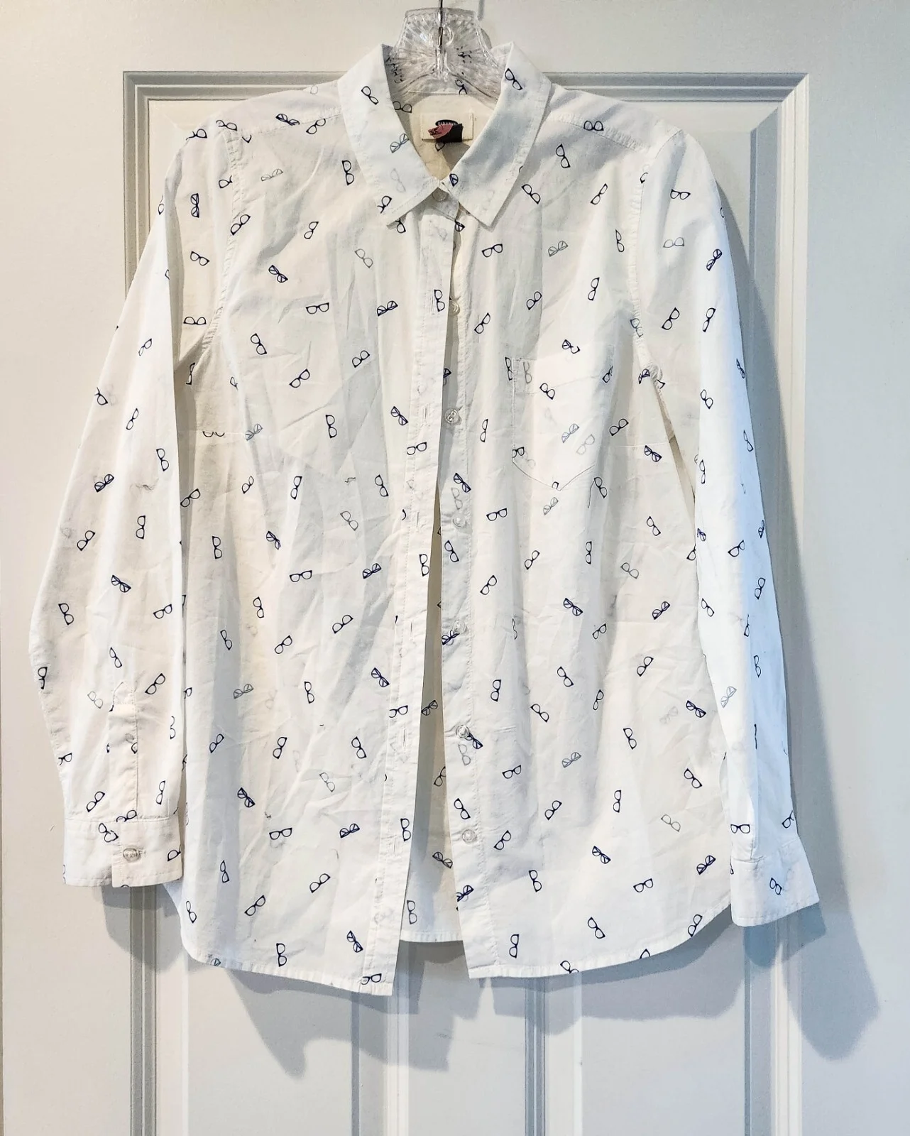 Old Navy Button Down Long Sleeve Shirt w Eyeglasses Pattern, Size S