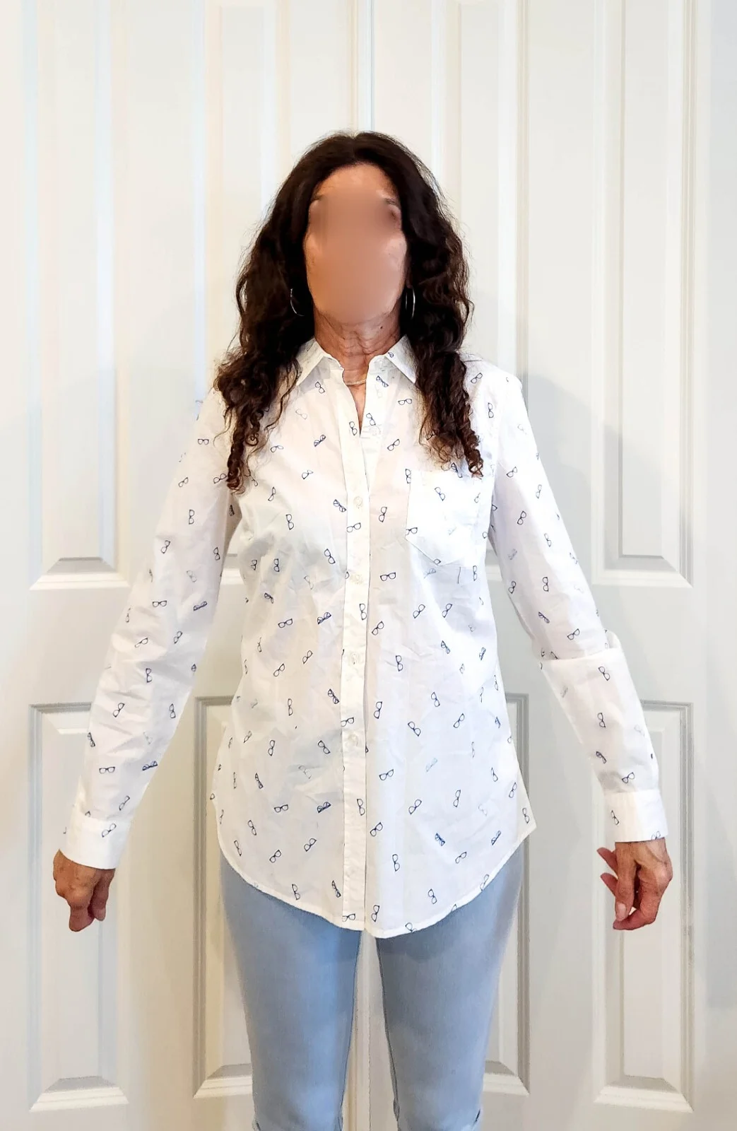 Old Navy Button Down Long Sleeve Shirt w Eyeglasses Pattern, Size S 3