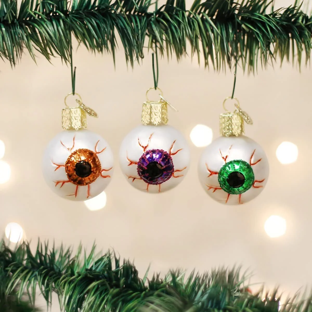 OLD WORLD CHRISTMAS SET OF 3 EVIL EYE GLASS HALLOWEEN CHRISTMAS ORNAMENT 26037