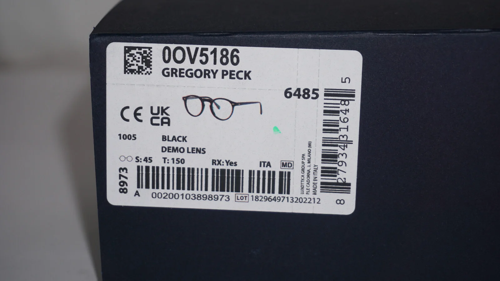 Oliver Peoples Eyeglasses Gregory Peck Black OV5186 1005 45 23 150 2
