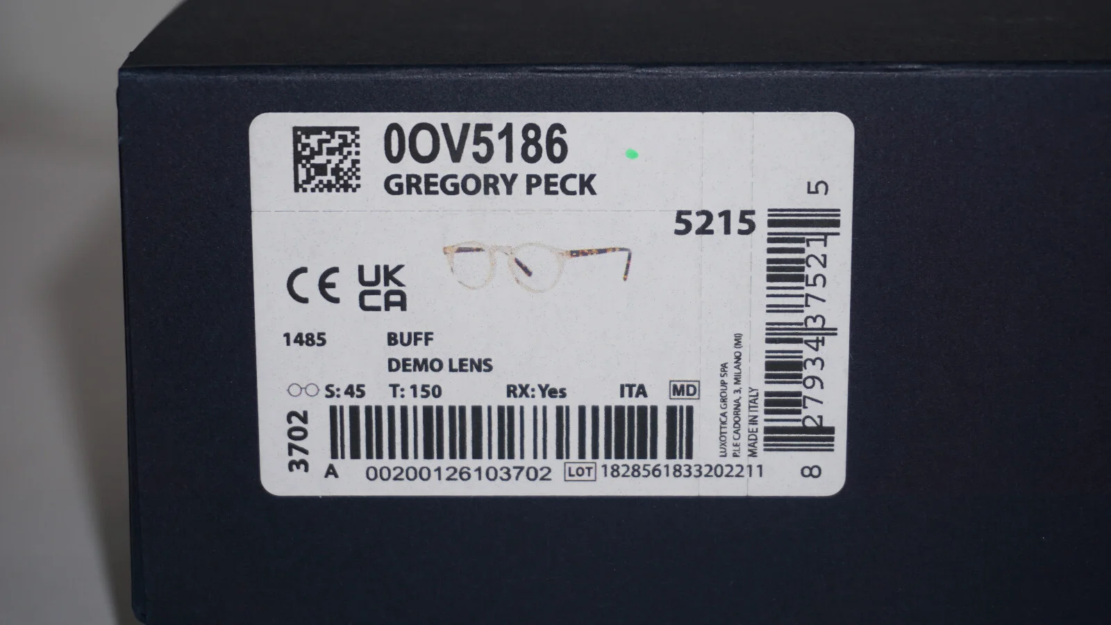 Oliver Peoples Eyeglasses Gregory Peck Buff OV5186 1485 45 23 150 2
