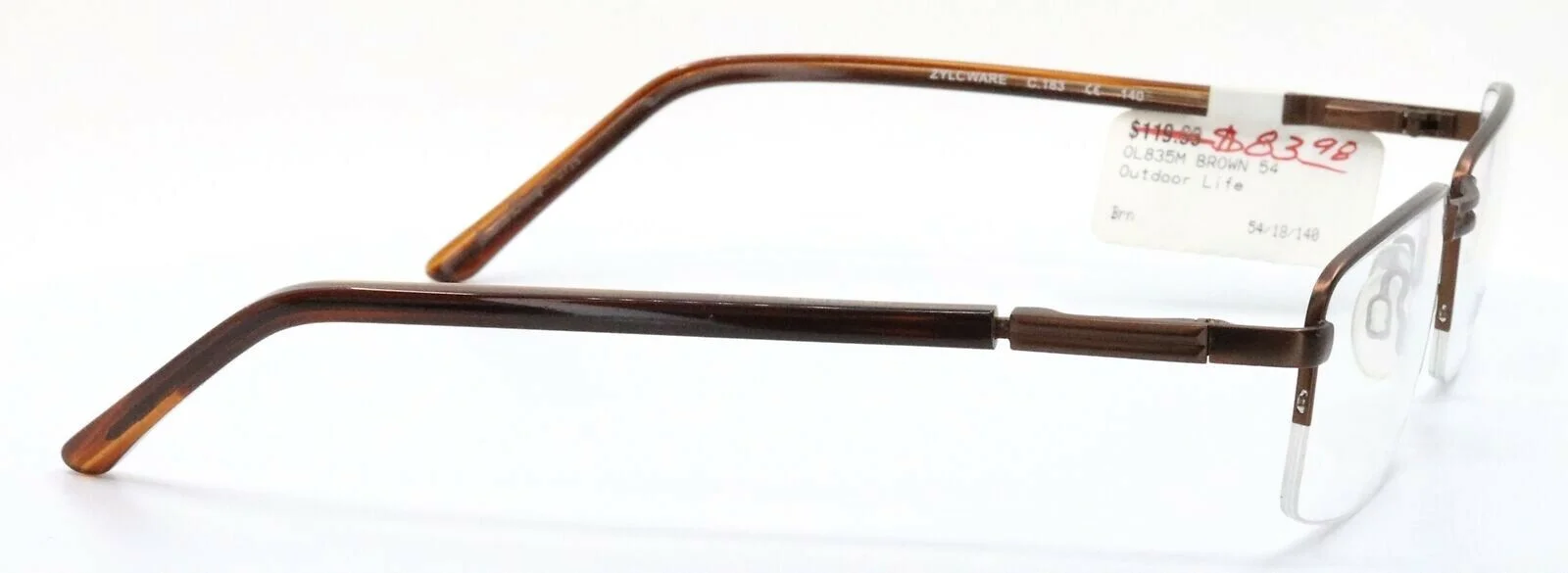 OUTDOOR LIFE 835M Brown Rectangular Half Rim Metal Mens Eyeglasses 54-18-140 4