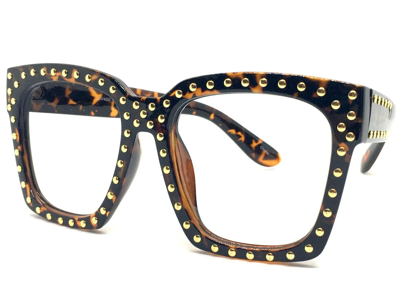 Oversize Exaggerated Retro LENSLESS Eye Glasses Large Studded Frame Only No Lens 2