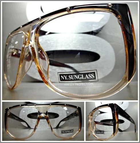 OVERSIZE Modern Retro Shield Style Clear Lens EYE GLASSES Large Neon Green Frame
