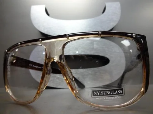 OVERSIZE Modern Retro Shield Style Clear Lens EYE GLASSES Large Neon Green Frame 3