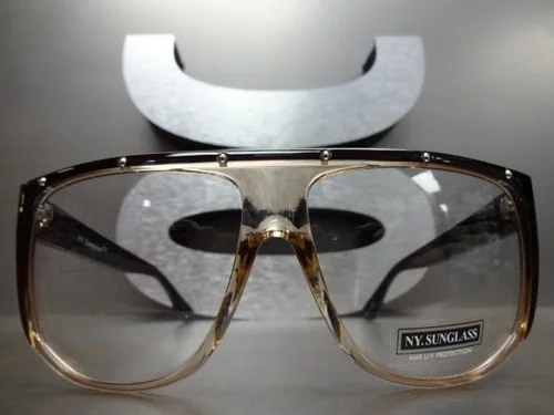 OVERSIZE Modern Retro Shield Style Clear Lens EYE GLASSES Large Neon Green Frame 4