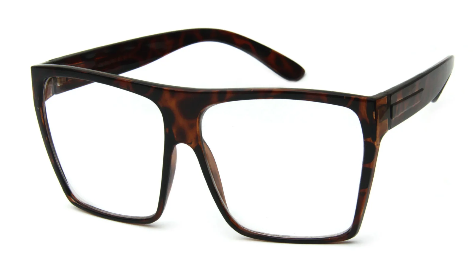 Oversized Aviator Eyeglasses Huge Clear Lens Brown Flat Top Vintage Fashion
