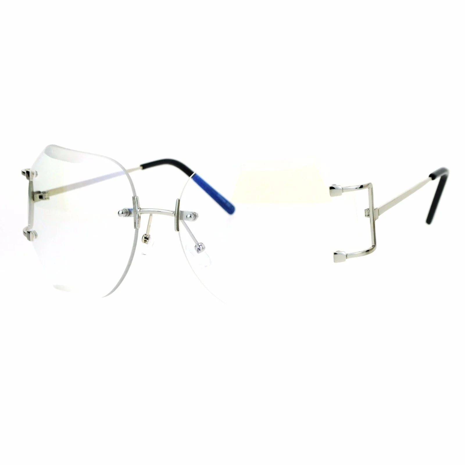 Oversized Clear Lens Glasses Womens Rimless Beveled Lens Eyeglasses