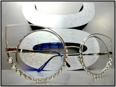 OVERSIZED EXAGGERATED RETRO CAT EYE Style Clear Lens EYE GLASSES Silver Frame 2