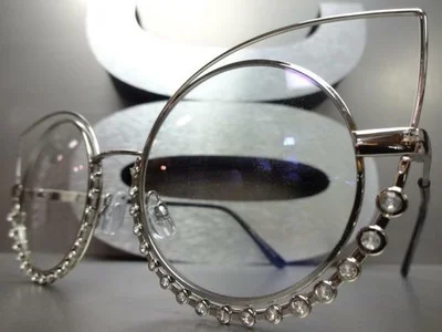OVERSIZED EXAGGERATED RETRO CAT EYE Style Clear Lens EYE GLASSES Silver Frame 3
