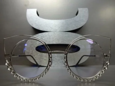 OVERSIZED EXAGGERATED RETRO CAT EYE Style Clear Lens EYE GLASSES Silver Frame 4