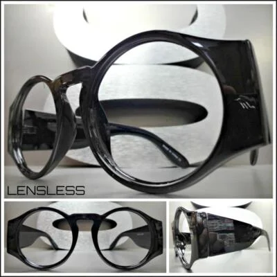 Oversized Exaggerated Thick Round Black Lensless Eye Glasses Frame Only NO Lens