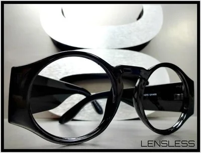 Oversized Exaggerated Thick Round Black Lensless Eye Glasses Frame Only NO Lens 2