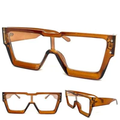 OVERSIZED Modern Retro Shield Style Clear Lens EYE GLASSES Large Big Brown Frame