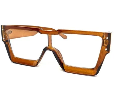 OVERSIZED Modern Retro Shield Style Clear Lens EYE GLASSES Large Big Brown Frame 2