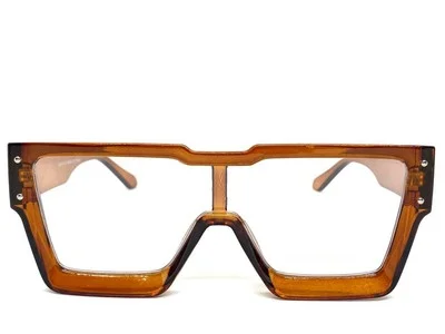 OVERSIZED Modern Retro Shield Style Clear Lens EYE GLASSES Large Big Brown Frame 3