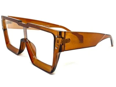 OVERSIZED Modern Retro Shield Style Clear Lens EYE GLASSES Large Big Brown Frame 4