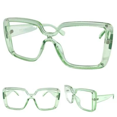 OVERSIZED Retro Modern Shield Style Clear Lens EYE GLASSES Large Big Pink Frame
