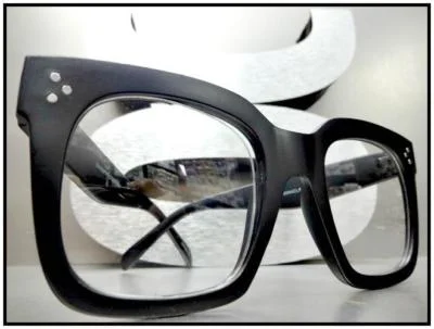 OVERSIZED VINTAGE 50s RETRO Style Clear Lens EYE GLASSES Thick Matte Black Frame 2