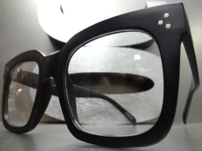 OVERSIZED VINTAGE 50s RETRO Style Clear Lens EYE GLASSES Thick Matte Black Frame 3