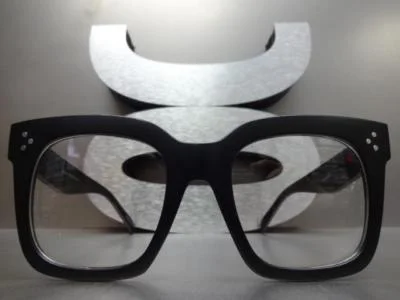 OVERSIZED VINTAGE 50s RETRO Style Clear Lens EYE GLASSES Thick Matte Black Frame 4